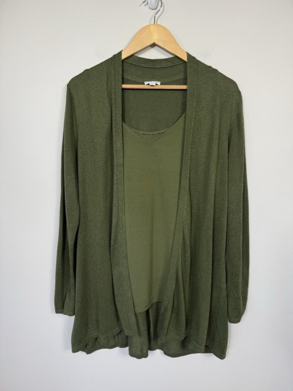 J Jill Women Linen Blend Cardigan Sweater Set 2pc Set Medium Olive Green Open